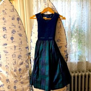 Holiday dress,navy blue, velvet,  silk taffeta, lined girls dress